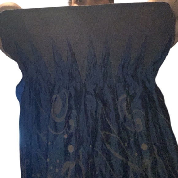 Blue and Gold Strapless Ruched Sundress silky lightweight - Picture 4 of 5